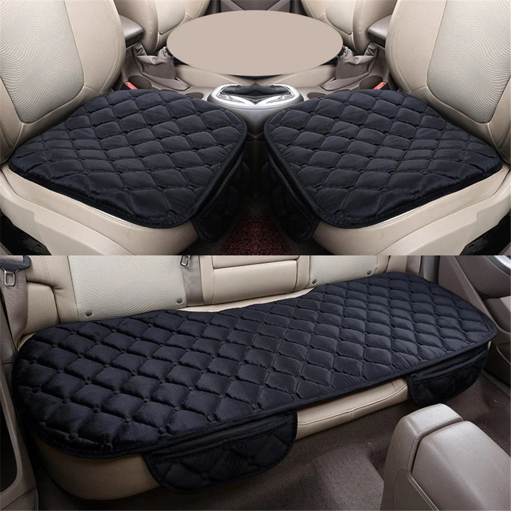 xdg-02 3Pcs / Set Car Front Rear Seat Mat Warm Anti-slip Vehicle Seat Cushions - Black - 1