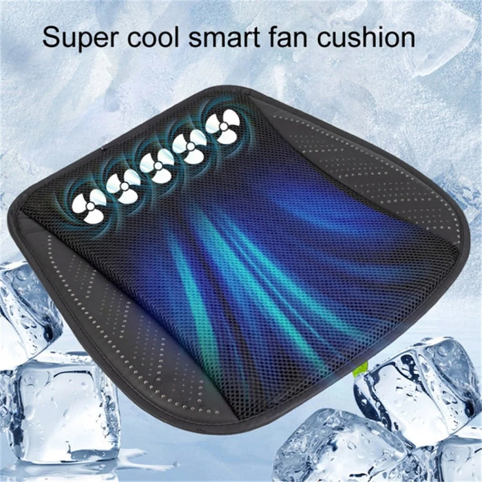 USB Powered Summer Breathable Car Seat Cushion Built-in 5 Fans Seat Cooling Mat - Black - 3