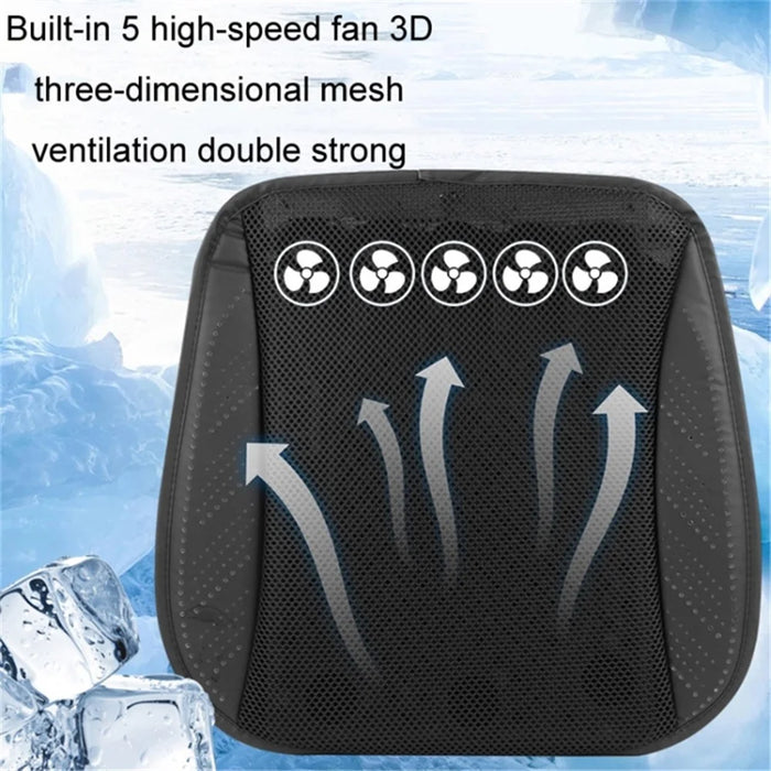 USB Powered Summer Breathable Car Seat Cushion Built-in 5 Fans Seat Cooling Mat - Black - 4