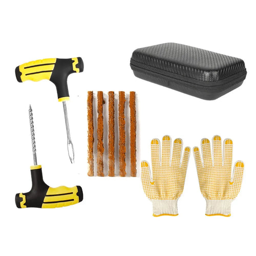 BY-1308 Car Tire Repair Tool Kit Tyre Puncture Tool with Rubber Strip + Gloves (without Glue) - 1