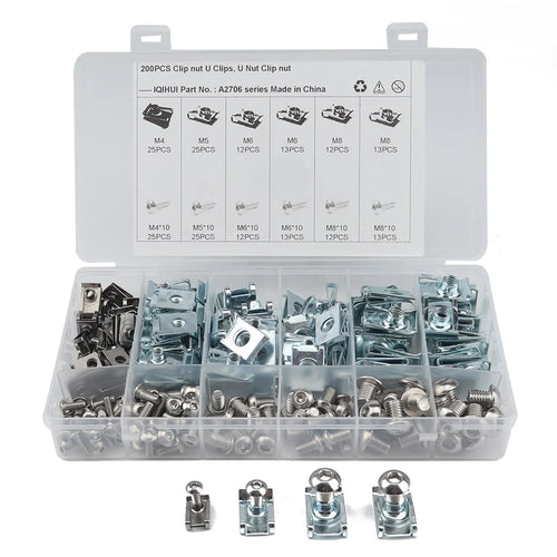 A2706 200Pcs M4 M5 M6 M8 Assorted Quick Clip Fastener U Nut and Bolt with Box - 1