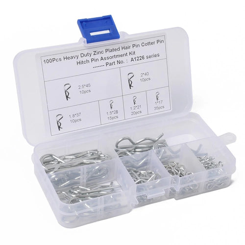 A1226 100Pcs Carbon Steel R Type Hitch Pin Tractor Clip Cotter Pin Assortment - 1