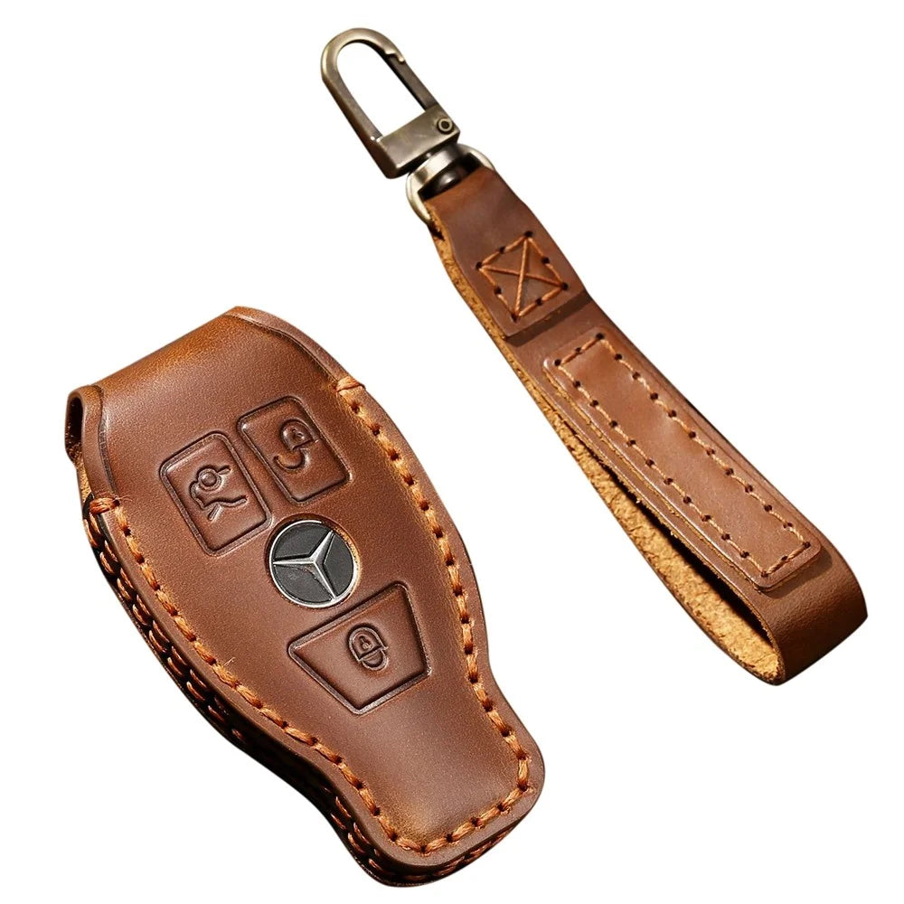 HALLMO C017 for E300L Car Cowhide Leather Key Protective Cover Anti-scratch Key Case - Brown - 1