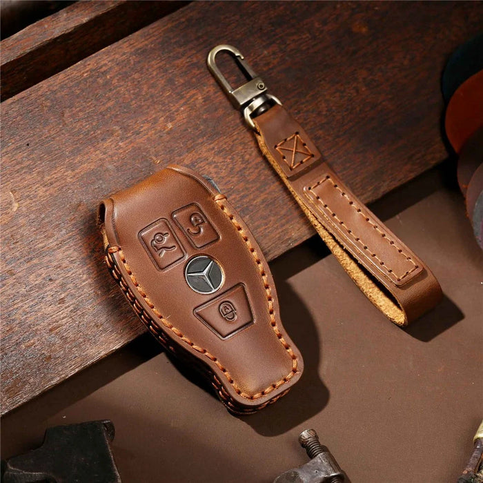 HALLMO C017 for E300L Car Cowhide Leather Key Protective Cover Anti-scratch Key Case - Brown - 2