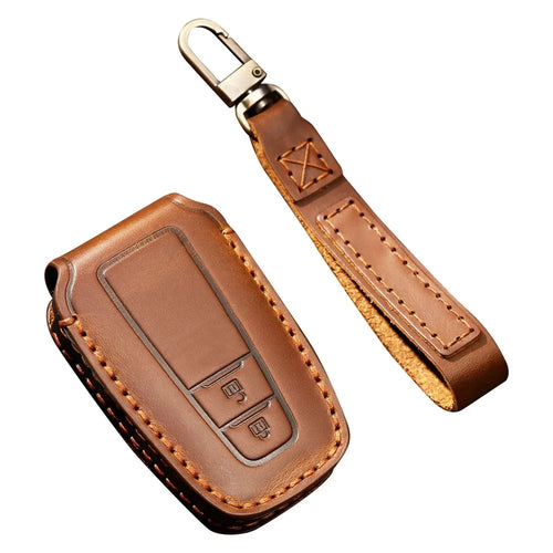 HALLMO Car Remote Key Cover for C005 18, Toyota 2-Keys Crazy Horse Cowhide Leather Protective Case - Brown - 1