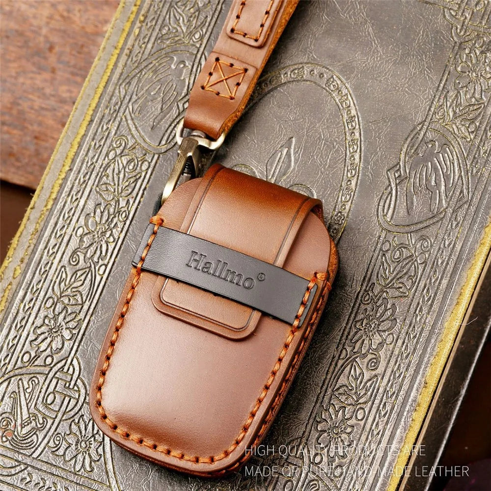 HALLMO Car Remote Key Cover for C005 18, Toyota 2-Keys Crazy Horse Cowhide Leather Protective Case - Brown - 5