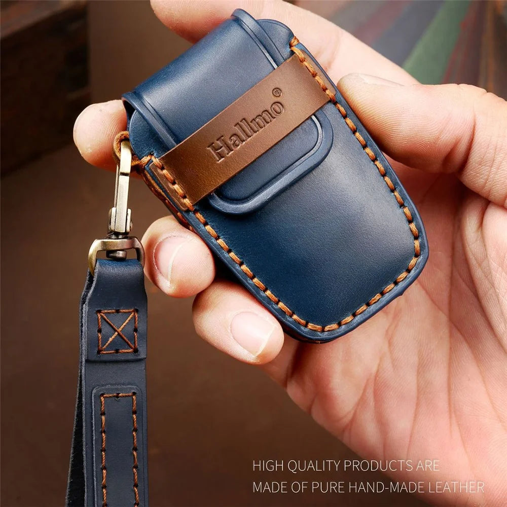 HALLMO Car Remote Key Cover for C005 18, Toyota 2-Keys Crazy Horse Cowhide Leather Protective Case - Brown - 7