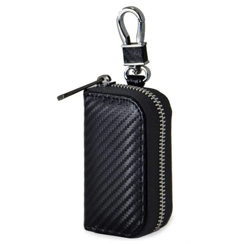 Carbon Fiber Leather Car Remote Key Protector RFID Signal Blocking Pouch Car Security Anti-Theft Bag - Black - 1