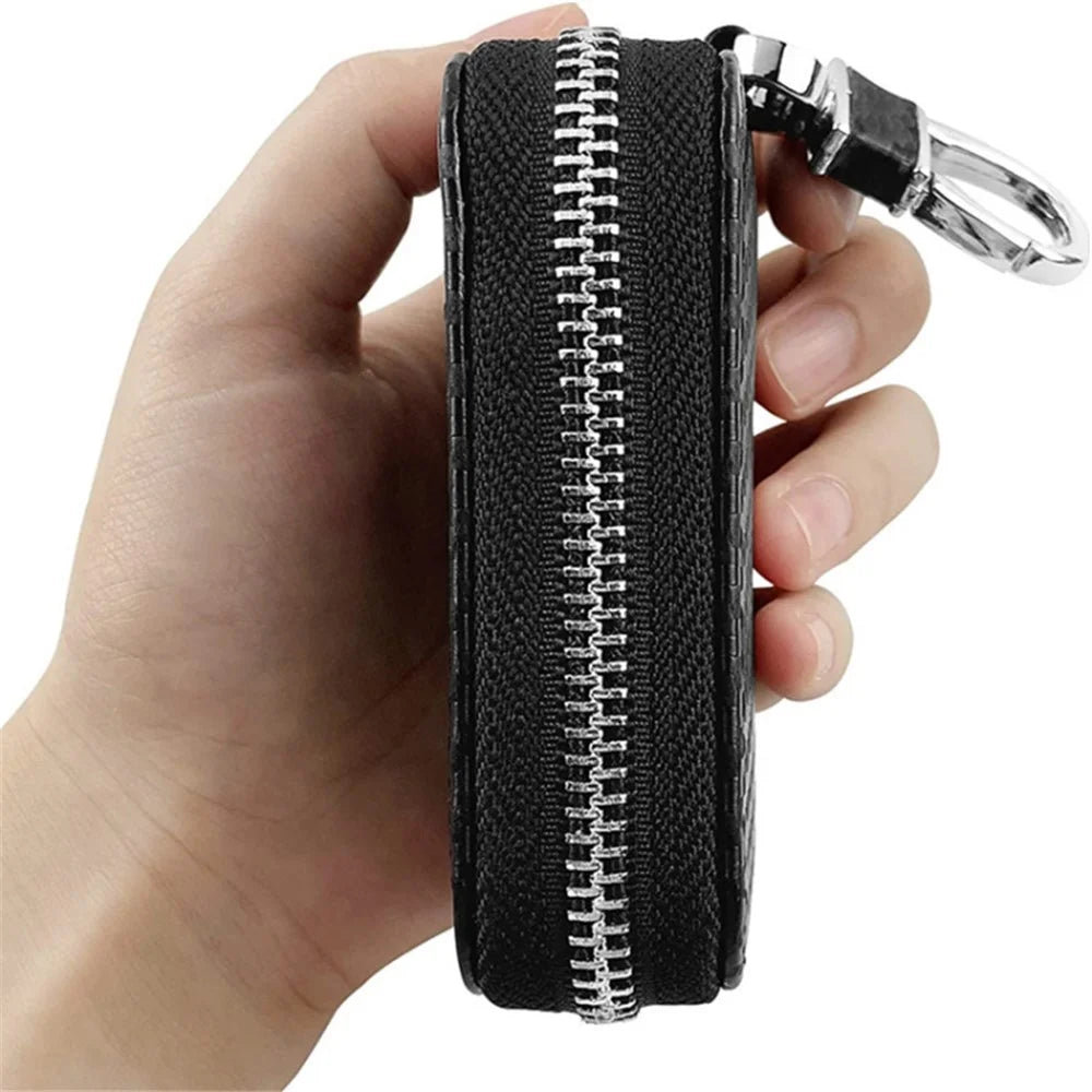 Carbon Fiber Leather Car Remote Key Protector RFID Signal Blocking Pouch Car Security Anti-Theft Bag - Black - 3