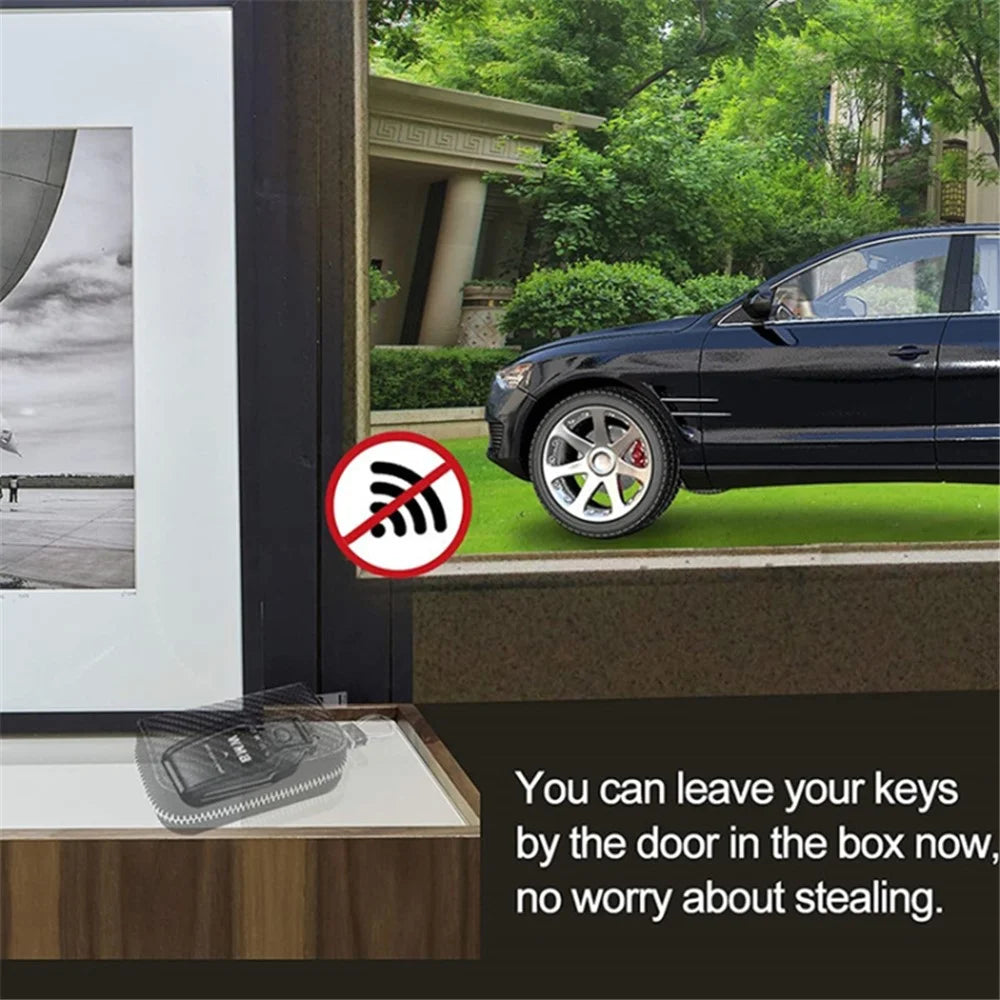 Carbon Fiber Leather Car Remote Key Protector RFID Signal Blocking Pouch Car Security Anti-Theft Bag - Black - 5