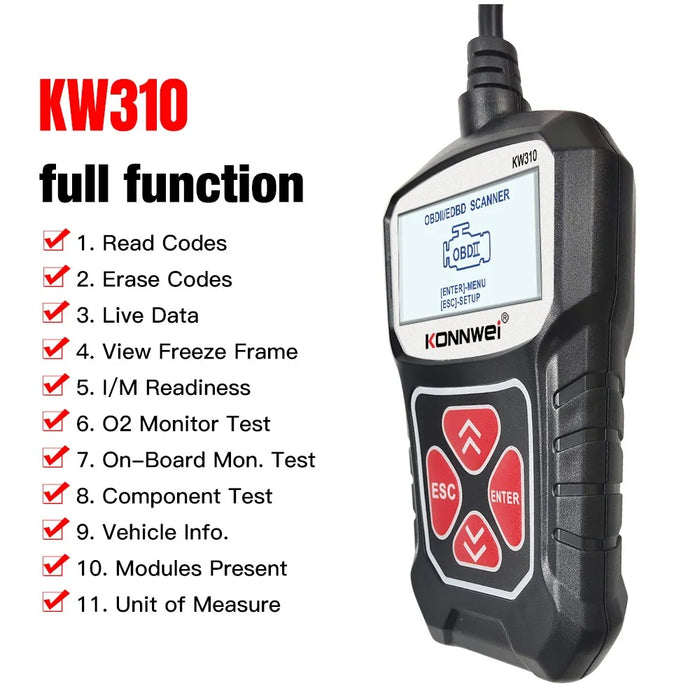KONNWEI KW310 Car Engine Trouble Code Detector Scanner Seven Language Supported - Black - 7