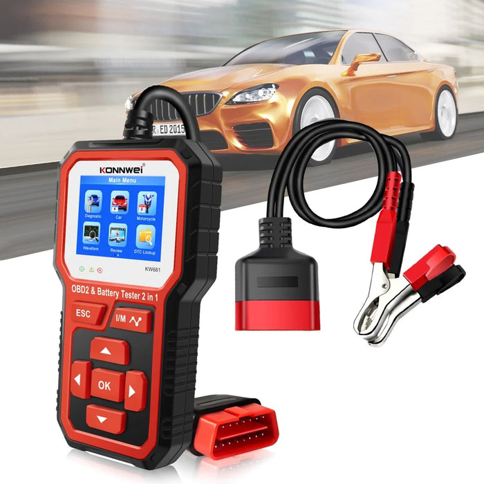 KONNWEI KW681 2 in 1 6-12V Car Battery Tester OBD2 Cars Fault Diagnosis Instrument Battery Analyzer - 1