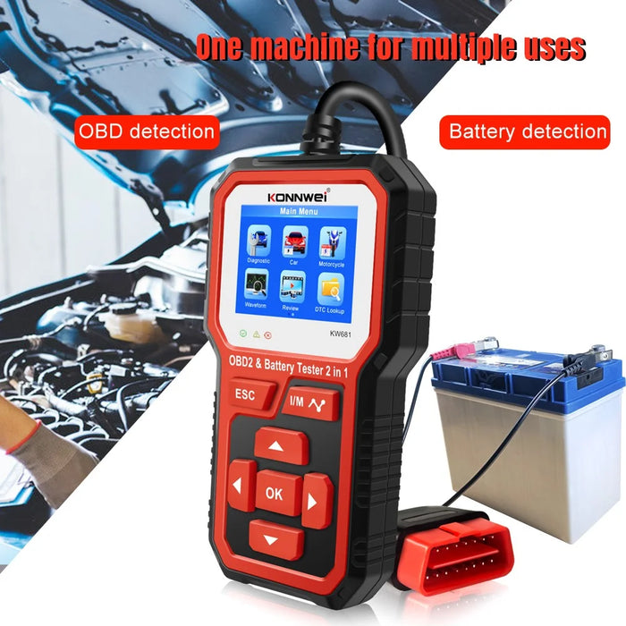 KONNWEI KW681 2 in 1 6-12V Car Battery Tester OBD2 Cars Fault Diagnosis Instrument Battery Analyzer - 4