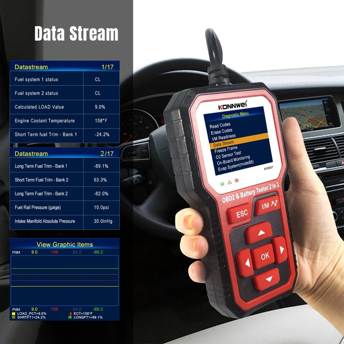 KONNWEI KW681 2 in 1 6-12V Car Battery Tester OBD2 Cars Fault Diagnosis Instrument Battery Analyzer - 6