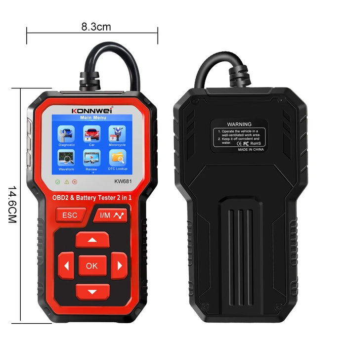 KONNWEI KW681 2 in 1 6-12V Car Battery Tester OBD2 Cars Fault Diagnosis Instrument Battery Analyzer - 7
