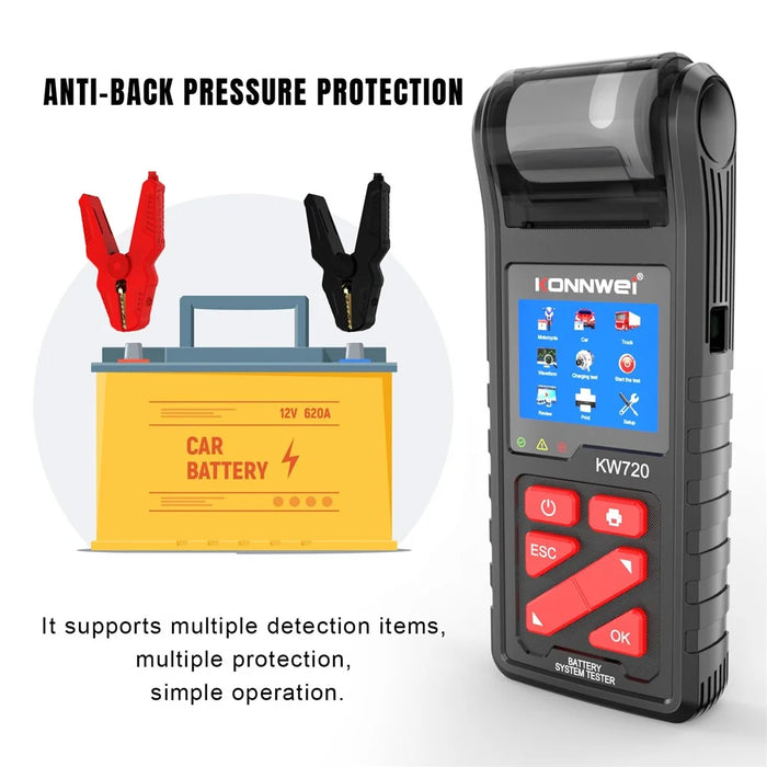 KONNWEI KW720 Automotive Battery Check Machine Automobile Battery Tester Battery Tester 6V 12V 24V Battery Load Tester with Printer - 5