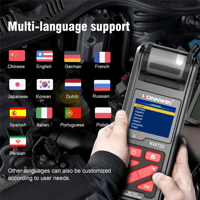 KONNWEI KW720 Automotive Battery Check Machine Automobile Battery Tester Battery Tester 6V 12V 24V Battery Load Tester with Printer - 6