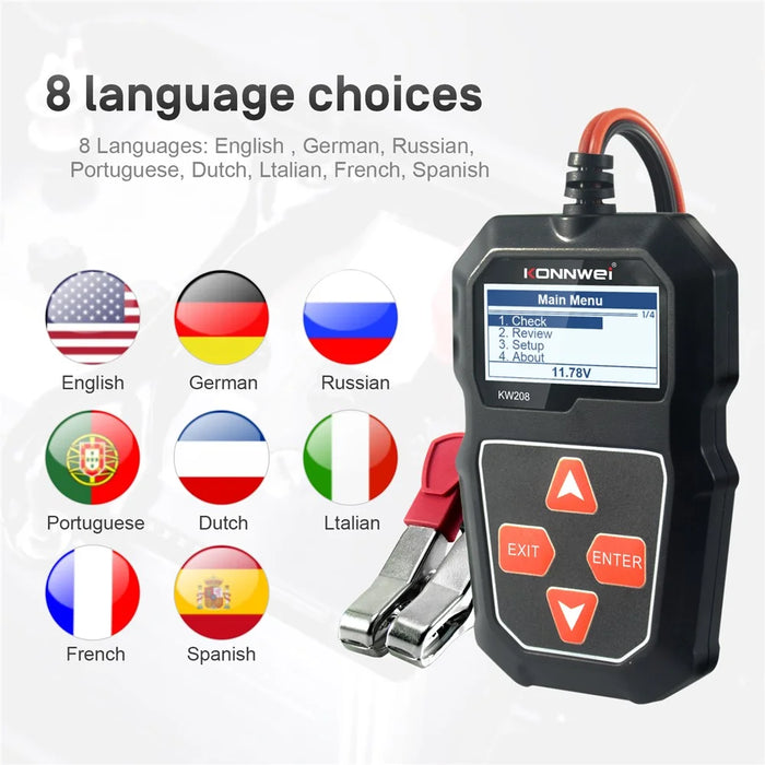 KONNWEI  KW208 Automotive Battery Tester Car Digital 12V 100-2000CCA Cranking Charging System Test Tool - 4