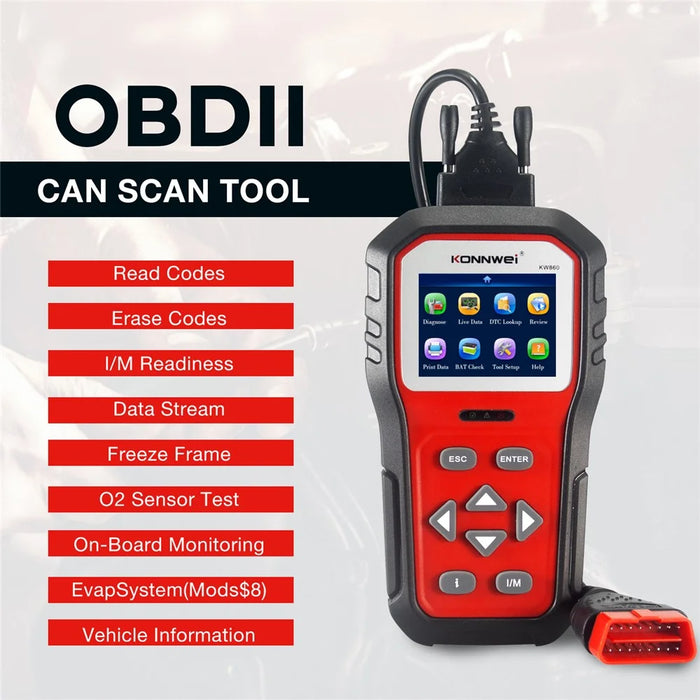 KONNWEI KW860 OBDII Scanner Code Reader Engine Fault Reader Erase/Reset Fault Codes Diagnostic Scanner - 7