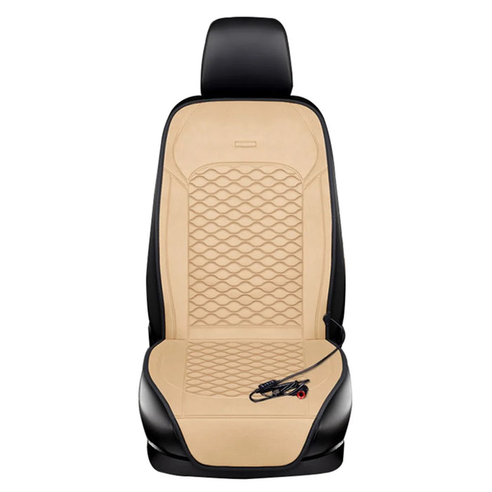 Car Winter Heated Short Plush Seat Cushion for 12V Car Electric Fast Heating Seat Cushion, Cigarette Lighter Power - Beige - 1