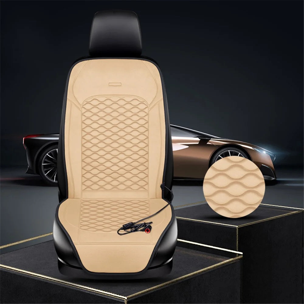 Car Winter Heated Short Plush Seat Cushion for 12V Car Electric Fast Heating Seat Cushion, Cigarette Lighter Power - Beige - 2