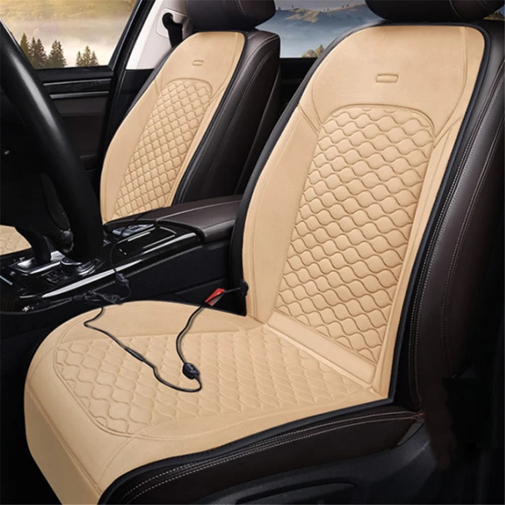 Car Winter Heated Short Plush Seat Cushion for 12V Car Electric Fast Heating Seat Cushion, Cigarette Lighter Power - Beige - 3