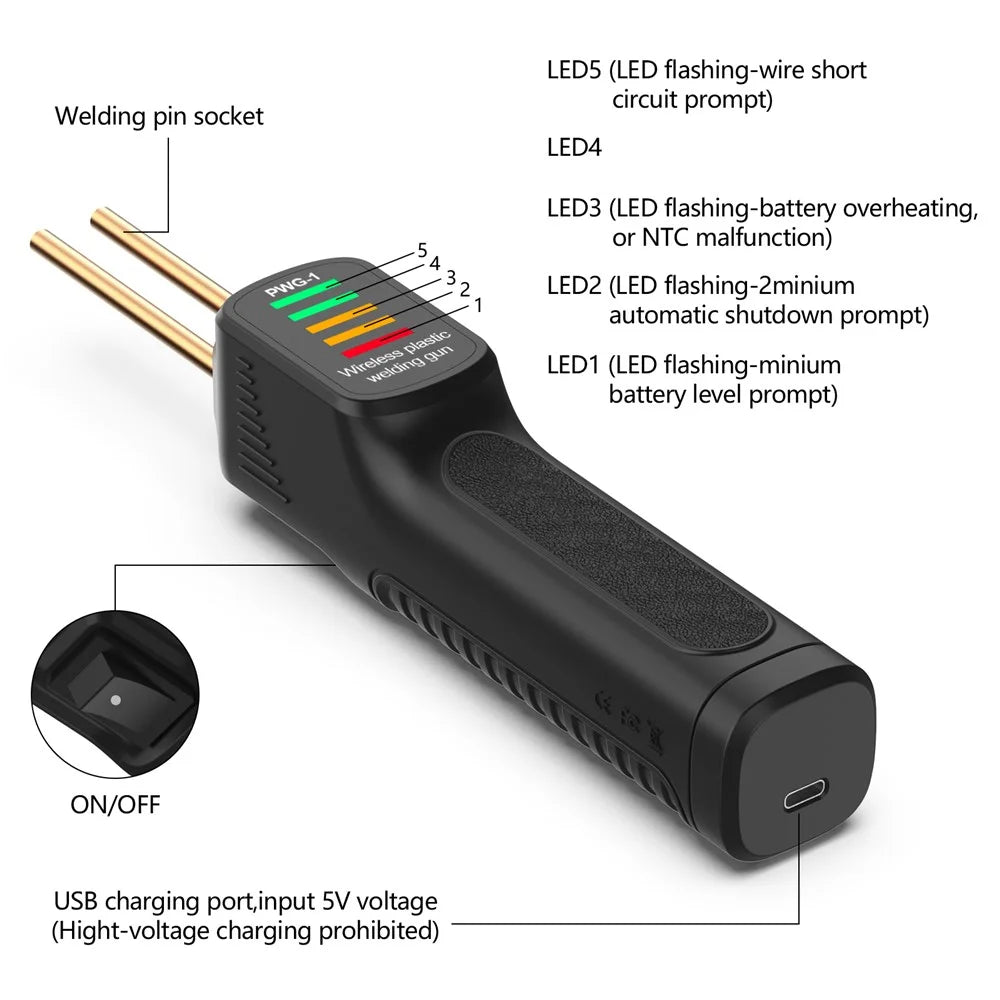 PWG-1 Rechargeable Cordless Plastic Welding Gun Car Bumper Repair Welding Tool - 7