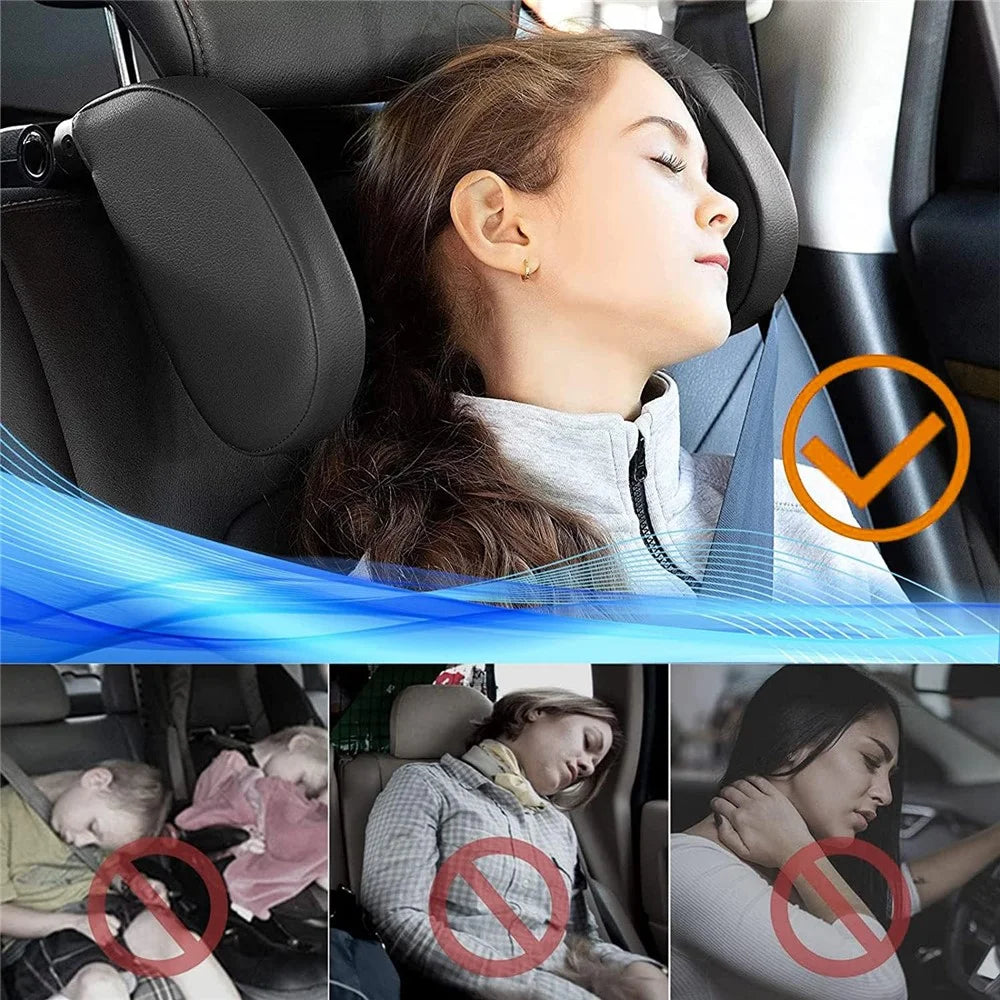 A05 Car Headrest Two Side Pillow Children Adult Car Seat Memory Foam Head Rest Cushion with Hook - Black - 3