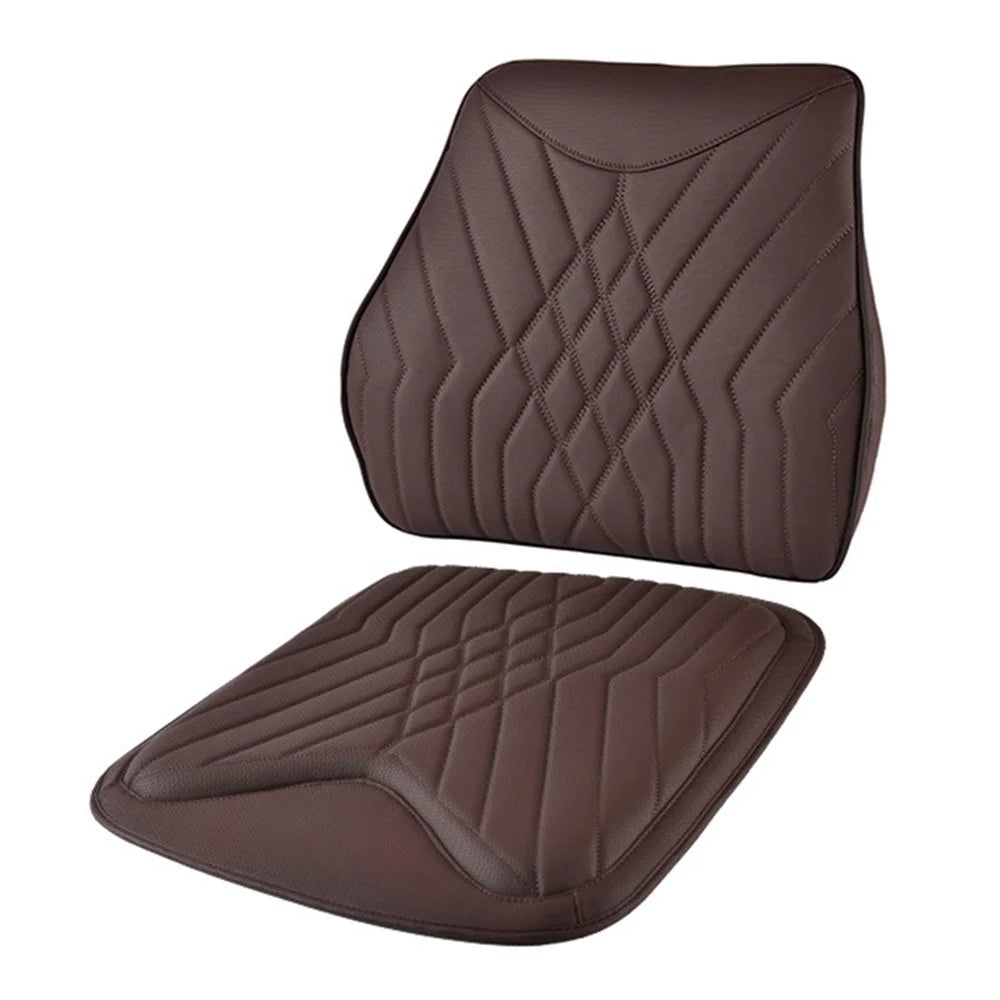 TK036 2Pcs / Set Nappa Texture PU Leather + Memory Foam Car Seat Cushion Lumbar Support Pillow - Brown - 1