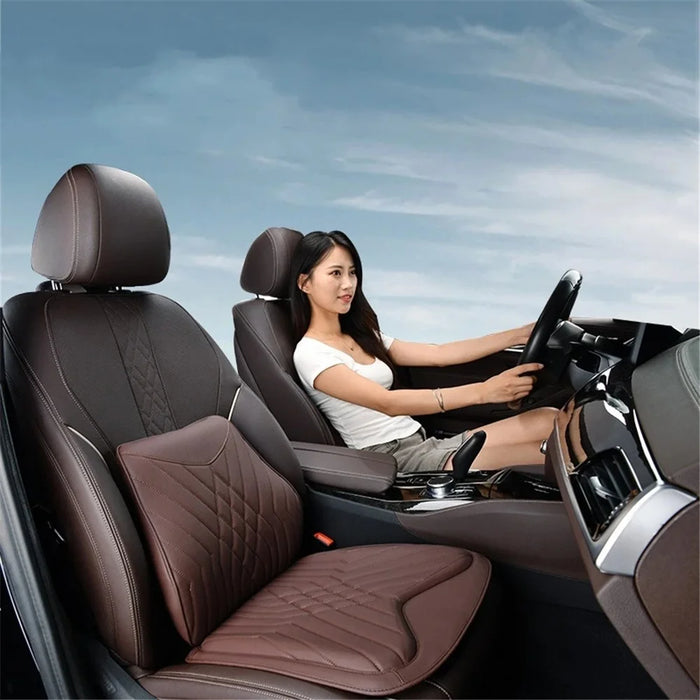 TK036 2Pcs / Set Nappa Texture PU Leather + Memory Foam Car Seat Cushion Lumbar Support Pillow - Brown - 2