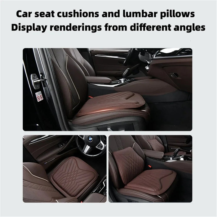 TK036 2Pcs / Set Nappa Texture PU Leather + Memory Foam Car Seat Cushion Lumbar Support Pillow - Brown - 4