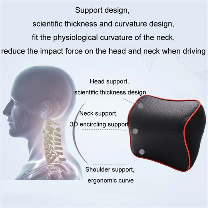 Car Headrest Memory Foam Breathable Car Neck Pillow + Back Cushion Lumbar Support - Black+Red - 2