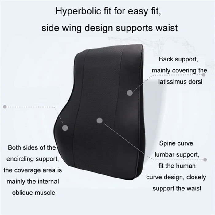Car Headrest Memory Foam Breathable Car Neck Pillow + Back Cushion Lumbar Support - Black+Red - 3