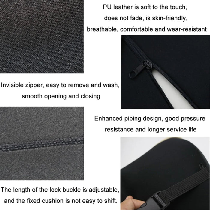 Car Headrest Memory Foam Breathable Car Neck Pillow + Back Cushion Lumbar Support - Black+Red - 7