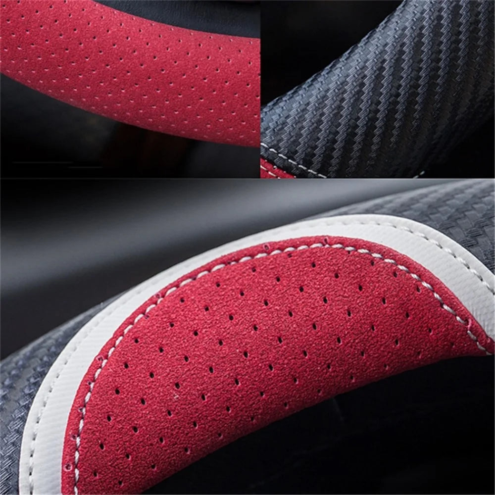 38cm Round Cute Rabbit Women Car Steering Wheel Cover Artificial Leather Anti-skid Steering Wheel Sleeve - Black+Rose - 4