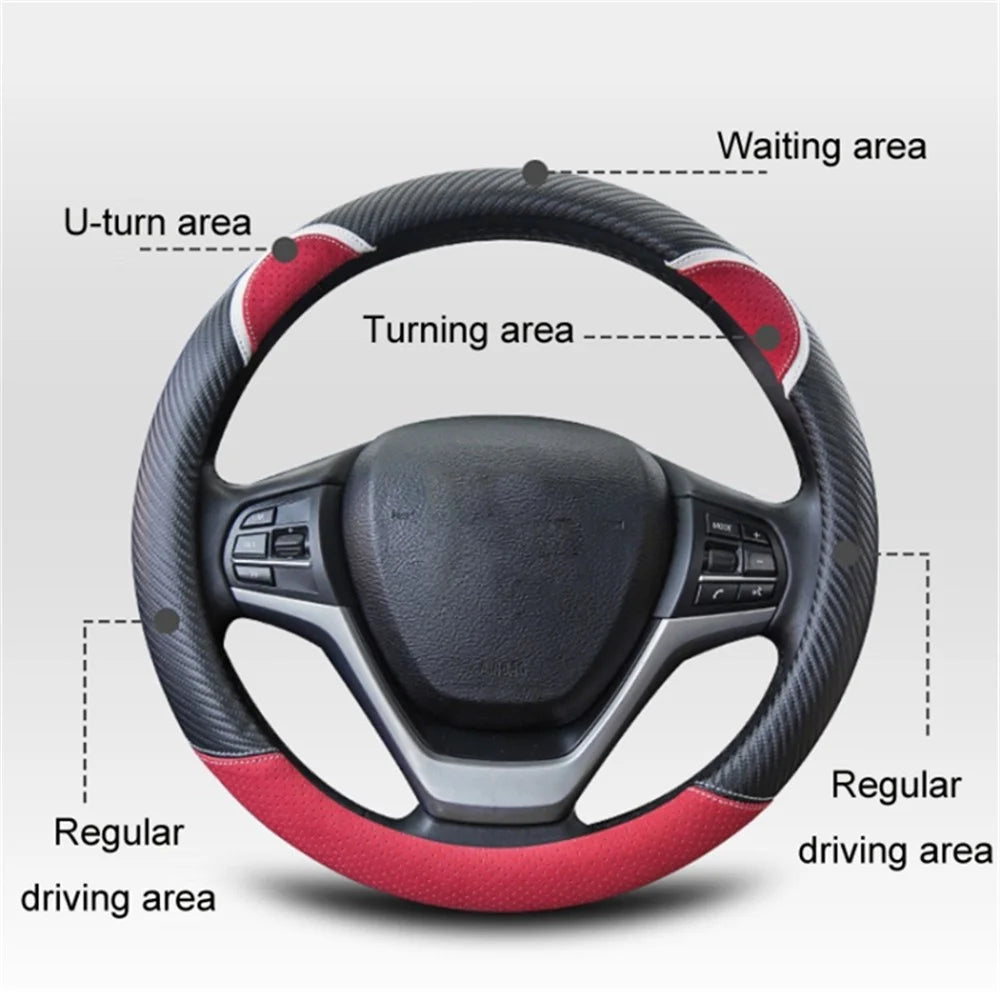 38cm D-shape Cute Rabbit Design Women Car Steering Wheel Cover Artificial Leather Anti-skid Sleeve - Black+Rose - 5