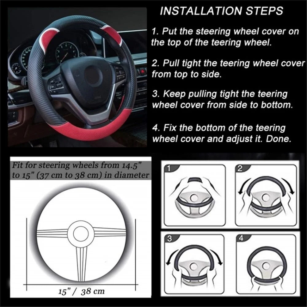 38cm D-shape Cute Rabbit Design Women Car Steering Wheel Cover Artificial Leather Anti-skid Sleeve - Black+Rose - 6