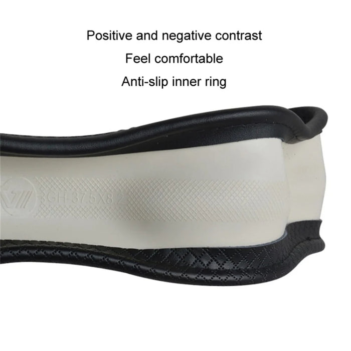 38cm Anti-Slip Embossing Genuine Cow Leather Car Steering Wheel Cover, D Type - Black+Red Edge - 4