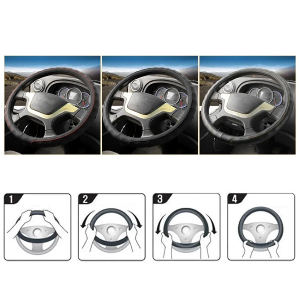 47CM Steering Wheel Shell Comfortable Leather Sleeve Protector Cover for Truck - Black+Red Line - 5