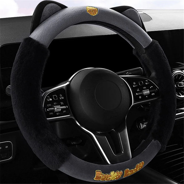 38cm Plush Steering Wheel Cover Cute Cat Non-Slip Car Steering Wheel Protector for Winter Warm - Pink - 3