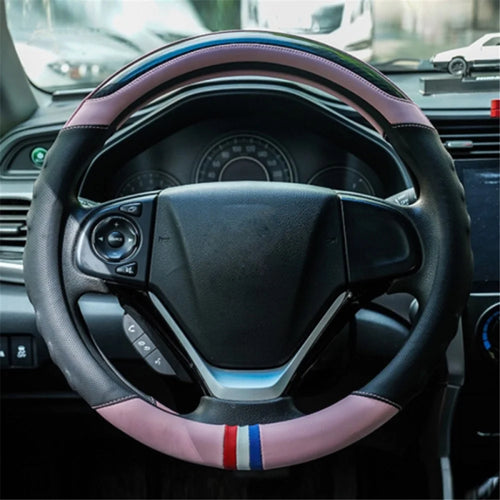 38CM O-Shaped Car Steering Wheel Cover Splicing Color Microfiber Leather Sleeve Protector - Pink - 1