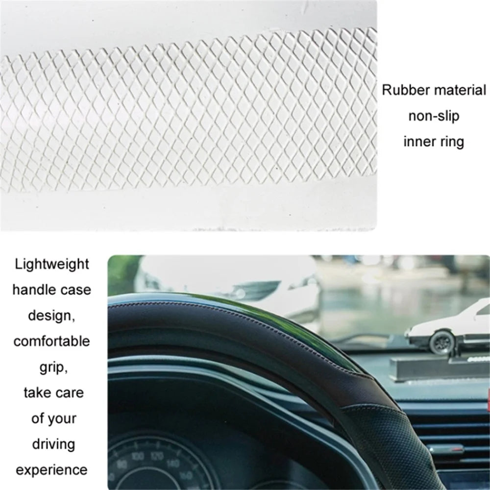 38CM O-Shaped Car Steering Wheel Cover Splicing Color Microfiber Leather Sleeve Protector - Pink - 3