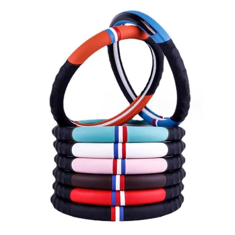 38CM O-Shaped Car Steering Wheel Cover Splicing Color Microfiber Leather Sleeve Protector - Pink - 4
