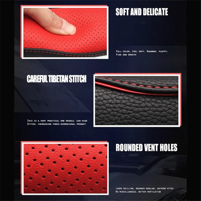 38cm Round Car Steering Wheel Cover Breathable Imitation Leather Steering Wheel Sleeve - Black+Red - 5