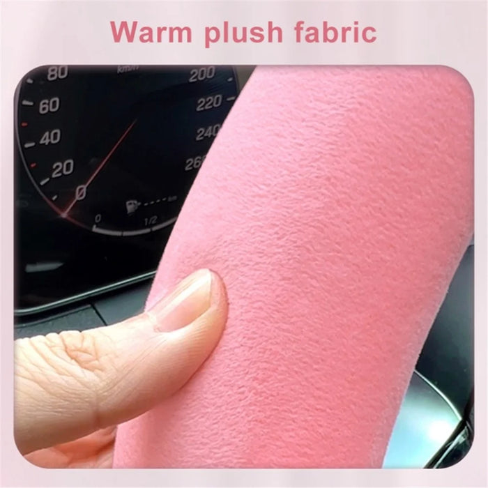 38cm Round Car Steering Wheel Cover Cartoon Bear Design Short Plush Warm Steering Wheel Sleeve - Green - 4