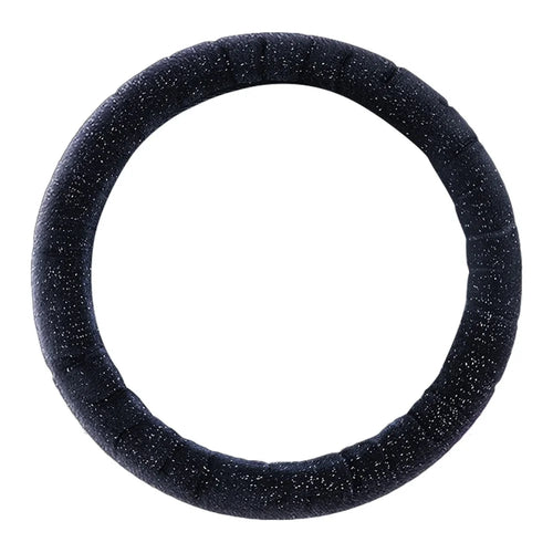 38cm Round Car Steering Wheel Cover Fluffy Winter Plush Anti-Slip Car Decoration - Black - 1