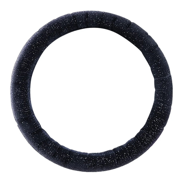 38cm Round Car Steering Wheel Cover Fluffy Winter Plush Anti-Slip Car Decoration - Black - 1
