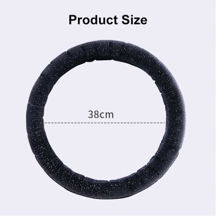 38cm Round Car Steering Wheel Cover Fluffy Winter Plush Anti-Slip Car Decoration - Black - 7