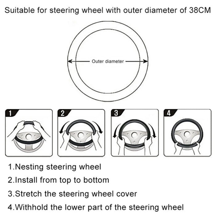 38cm D-shape Camellia Pattern Car Steering Wheel Cover Plush Warm Steering Wheel Sleeve - Black+White - 4