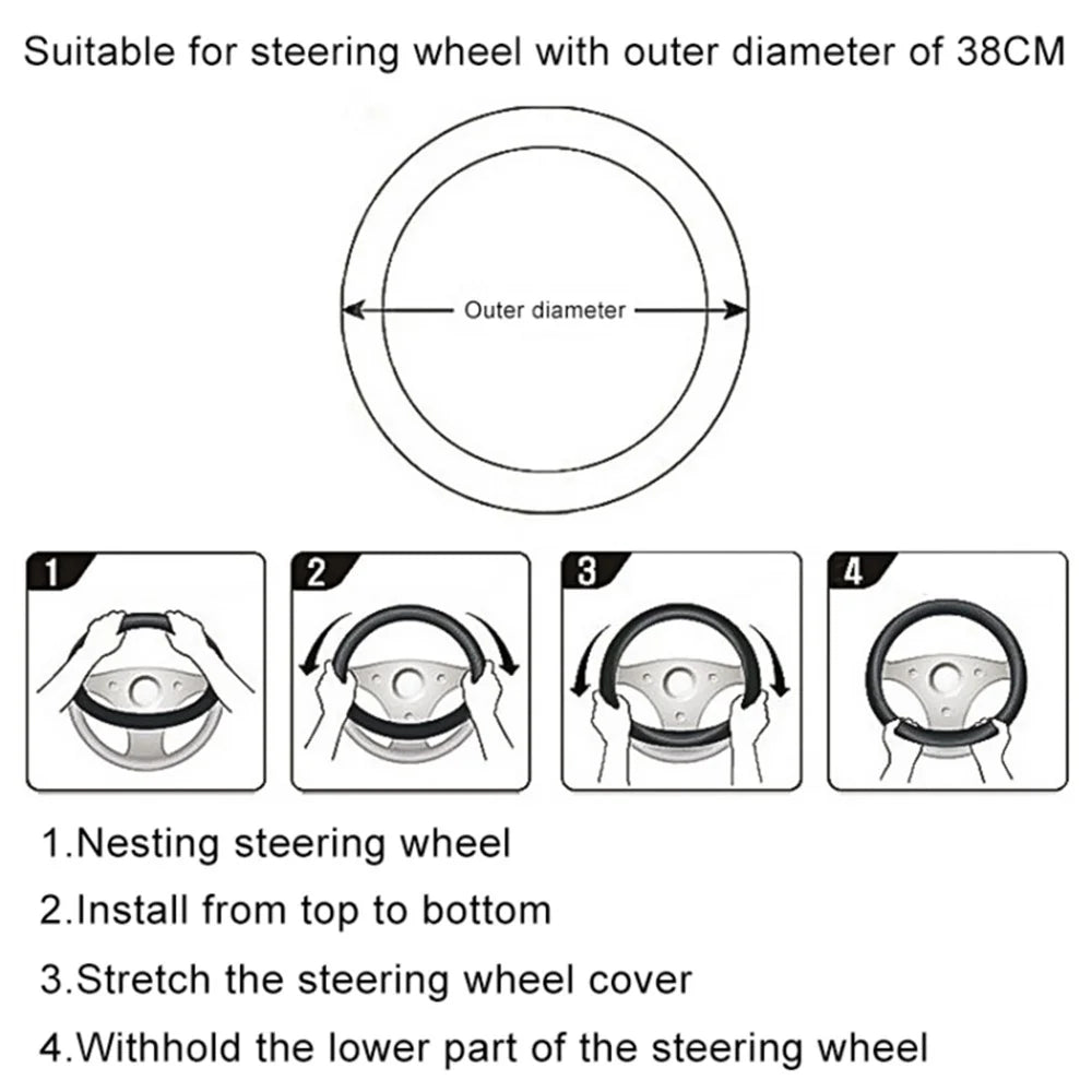 38cm Round Car Steering Wheel Cover Anti-skid Microfiber Leather Steering Wheel Sleeve - Beige+Coffee - 6